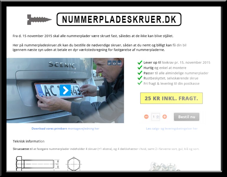 nummerpladeskruer - wordpress/woocommerce